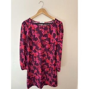 Jude Connolly Chloe Purple Floral Stretch Dress Log Sleeves Medium $218